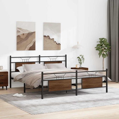 Metal Bed Frame without Mattress Brown Oak 183x213 cm