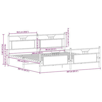 Metal Bed Frame without Mattress Brown Oak 200x200 cm