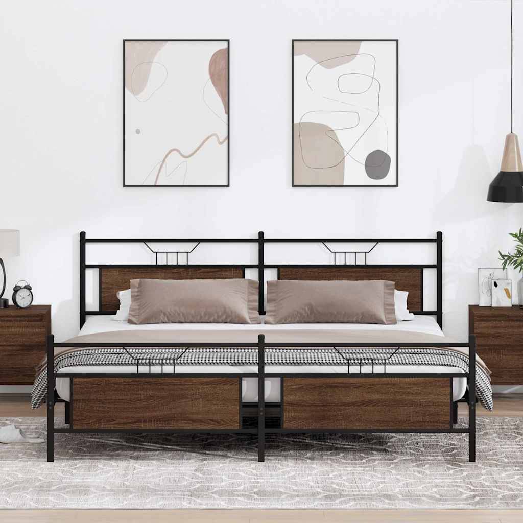 Metal Bed Frame without Mattress Brown Oak 200x200 cm