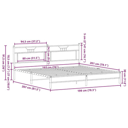 Metal Bed Frame without Mattress Smoked Oak 193x201 cm