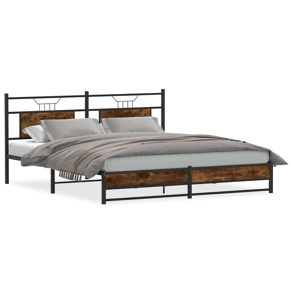 Metal Bed Frame without Mattress Smoked Oak 183x213 cm