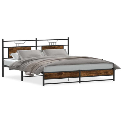 Metal Bed Frame without Mattress Smoked Oak 183x213 cm