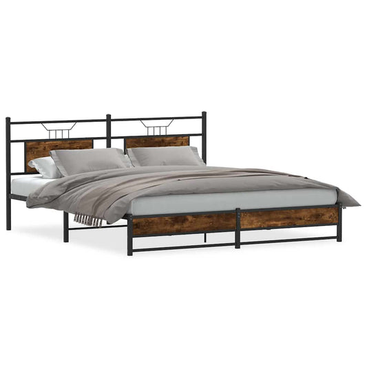Metal Bed Frame without Mattress Smoked Oak 183x213 cm