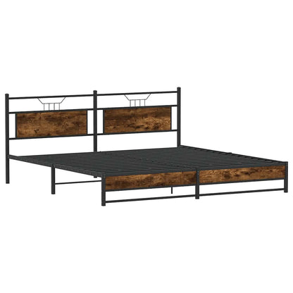 Metal Bed Frame without Mattress Smoked Oak 193x201 cm