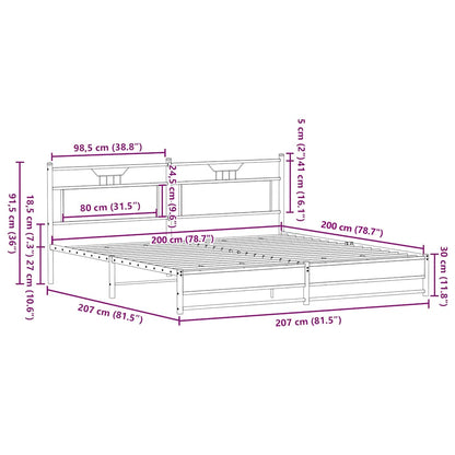 Metal Bed Frame without Mattress Smoked Oak 200x200 cm