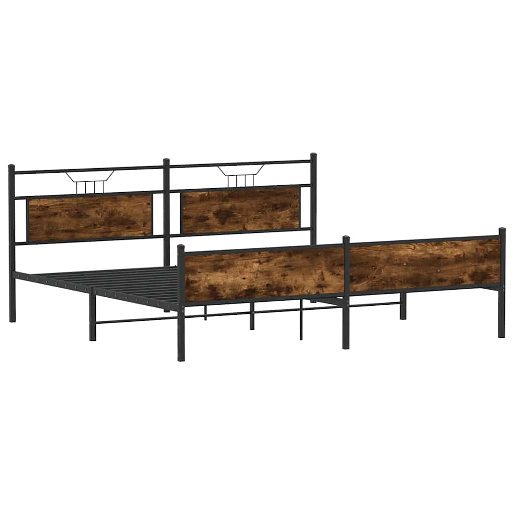 Metal Bed Frame without Mattress Smoked Oak 193x201 cm