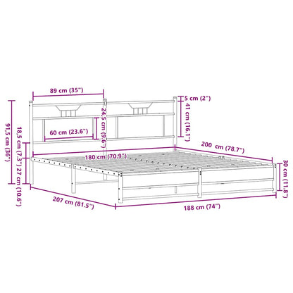 Metal Bed Frame without Mattress Sonoma Oak 180x200 cm Super King