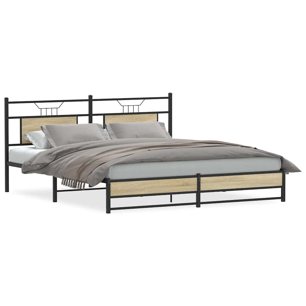 Metal Bed Frame without Mattress Sonoma Oak 183x213 cm