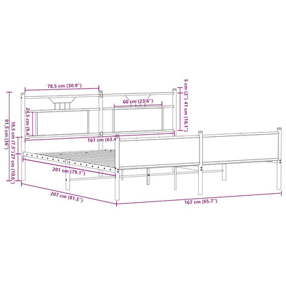 Metal Bed Frame without Mattress Sonoma Oak 160x200 cm