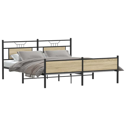 Metal Bed Frame without Mattress Sonoma Oak 180x200 cm Super King