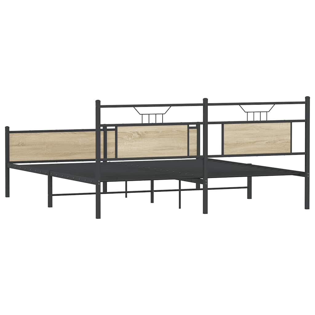 Metal Bed Frame without Mattress Sonoma Oak 180x200 cm Super King