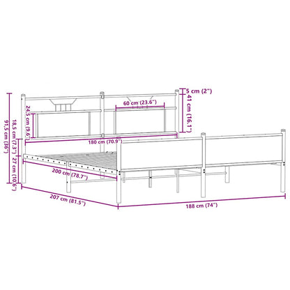 Metal Bed Frame without Mattress Sonoma Oak 180x200 cm Super King