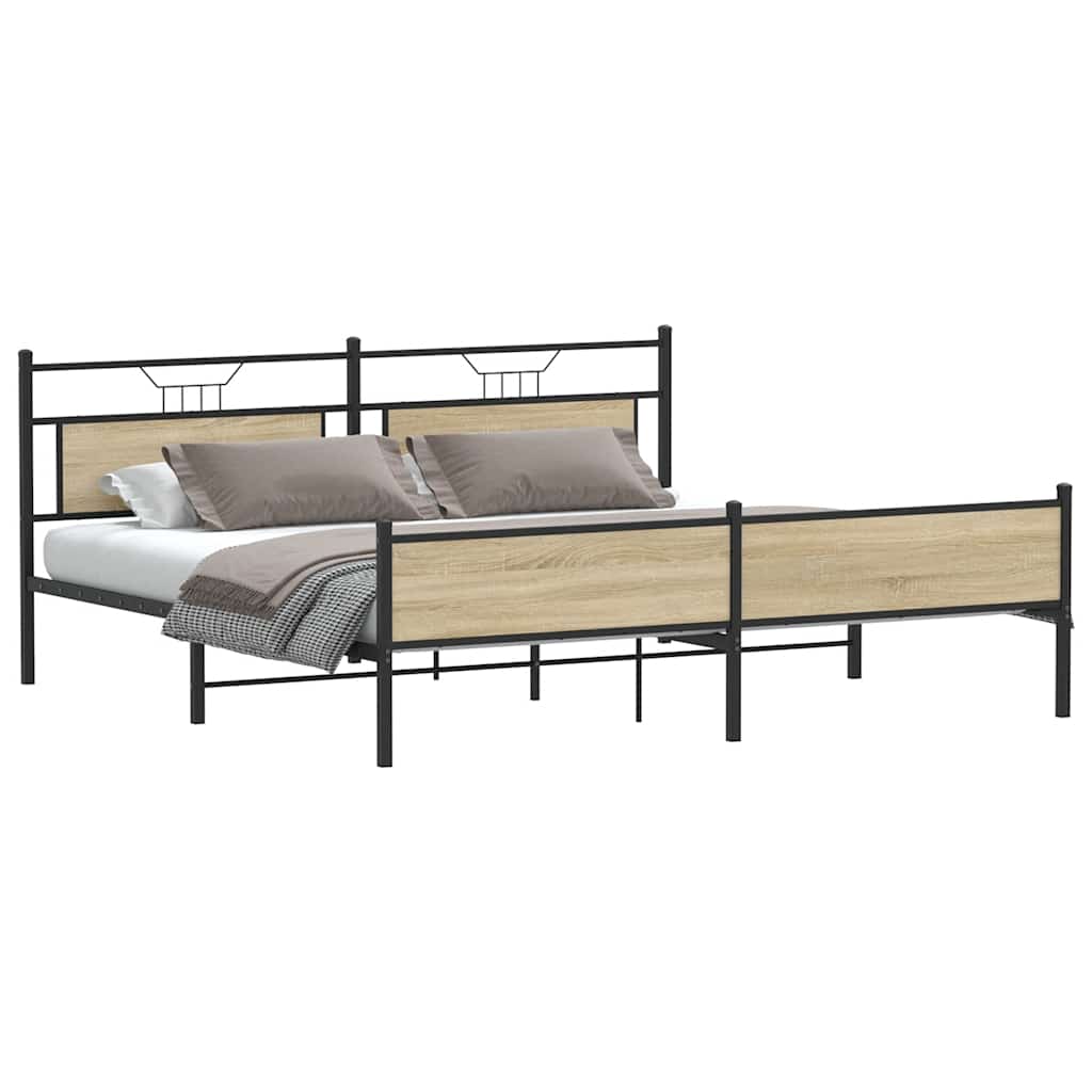 Metal Bed Frame without Mattress Sonoma Oak 200x200 cm