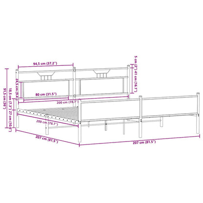 Metal Bed Frame without Mattress Sonoma Oak 200x200 cm