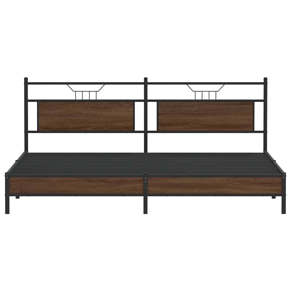 Metal Bed Frame without Mattress Brown Oak 193x201 cm