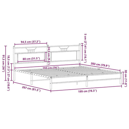 Metal Bed Frame without Mattress Brown Oak 193x201 cm