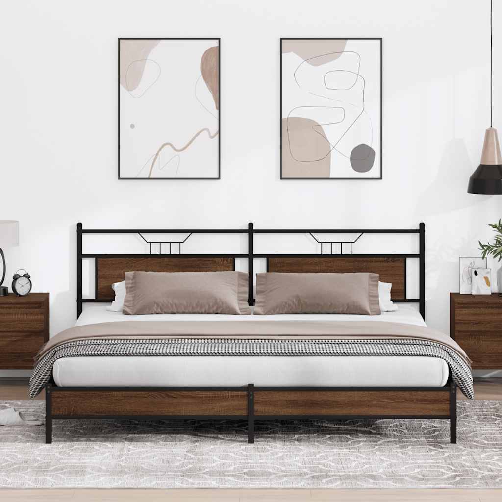 Metal Bed Frame without Mattress Brown Oak 193x201 cm