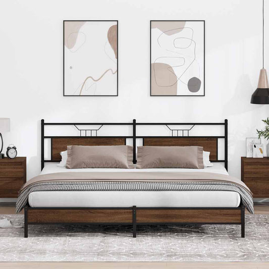 Metal Bed Frame without Mattress Brown Oak 193x201 cm