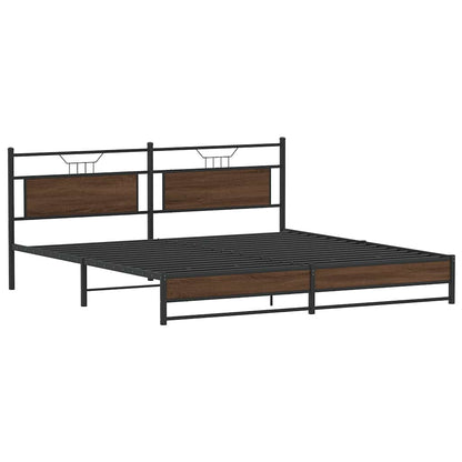 Metal Bed Frame without Mattress Brown Oak 193x201 cm