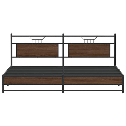 Metal Bed Frame without Mattress Brown Oak 193x201 cm