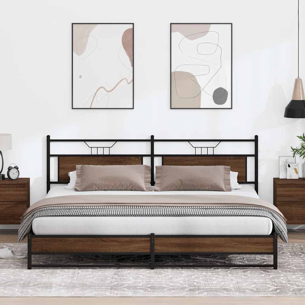 Metal Bed Frame without Mattress Brown Oak 193x201 cm