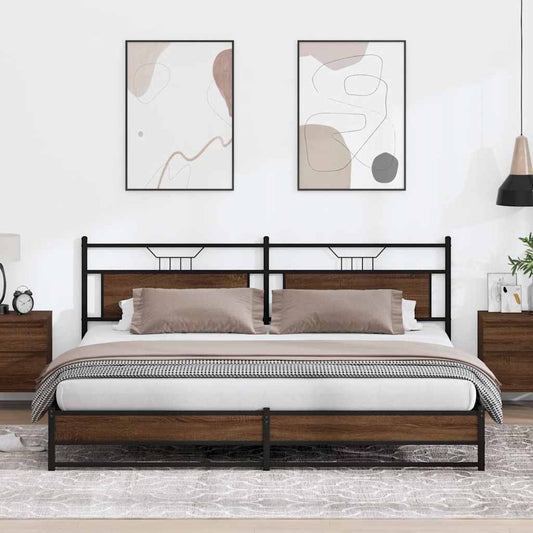 Metal Bed Frame without Mattress Brown Oak 193x201 cm