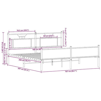 Metal Bed Frame without Mattress Brown Oak 160x200 cm