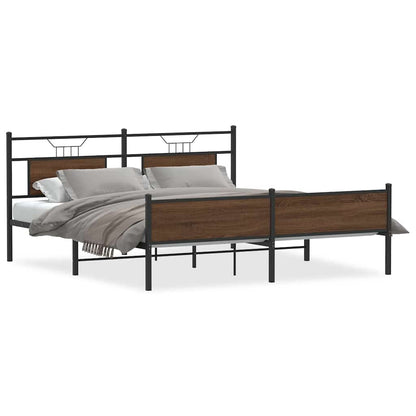 Metal Bed Frame without Mattress Brown Oak 180x200 cm Super King