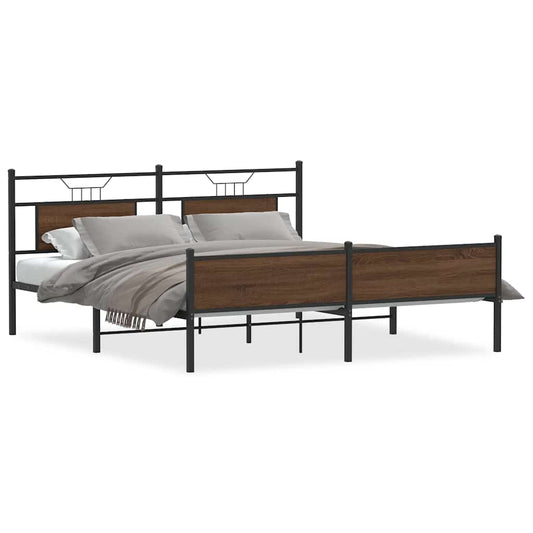 Metal Bed Frame without Mattress Brown Oak 180x200 cm Super King