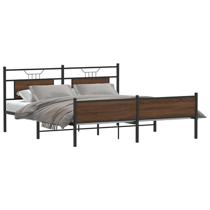 Metal Bed Frame without Mattress Brown Oak 180x200 cm Super King