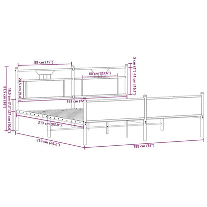 Metal Bed Frame without Mattress Brown Oak 183x213 cm