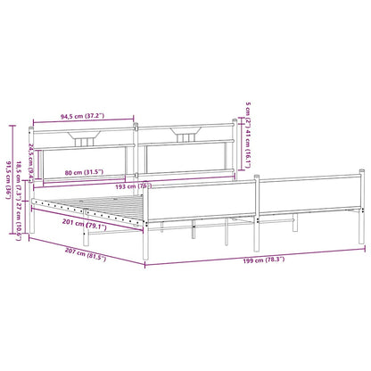 Metal Bed Frame without Mattress Brown Oak 193x201 cm