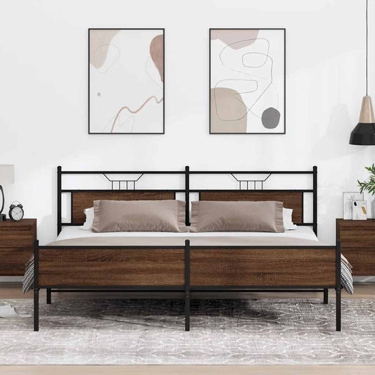 Metal Bed Frame without Mattress Brown Oak 193x201 cm
