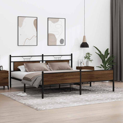 Metal Bed Frame without Mattress Brown Oak 200x200 cm