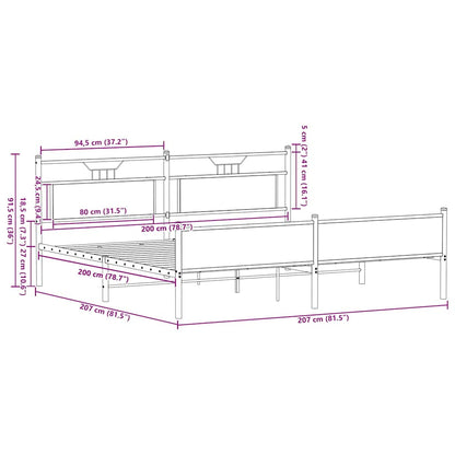 Metal Bed Frame without Mattress Brown Oak 200x200 cm