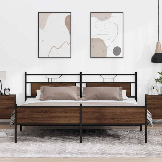 Metal Bed Frame without Mattress Brown Oak 200x200 cm