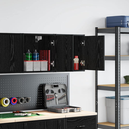 Garage Wall Cabinets 2 pcs Black Engineered Wood