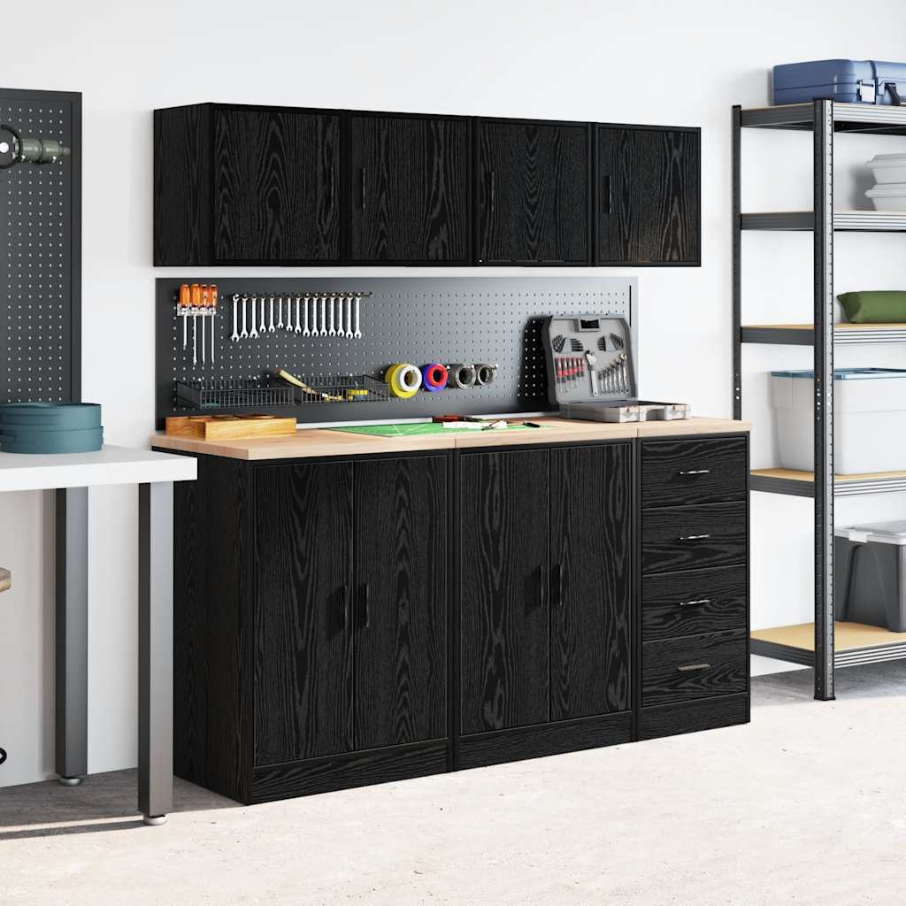 Garage Wall Cabinets 2 pcs Black Engineered Wood