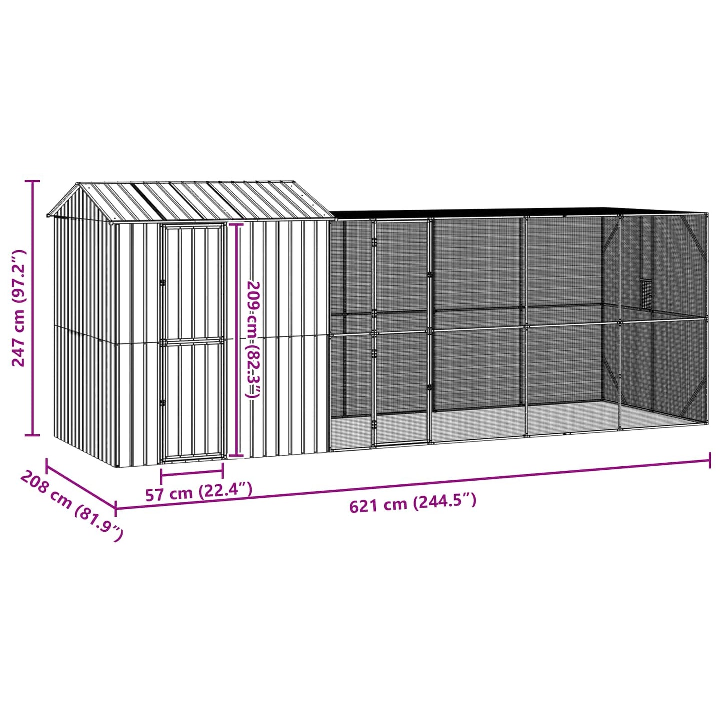 Bird Cage Anthracite 621 x 208 x 247 cm Galvanised Steel