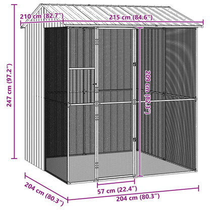 Bird Cage with Storage Grey 215 x 210 x 247 cm Galvanised Steel