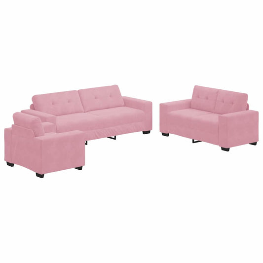 Sofa 3 pcs Pink Velvet