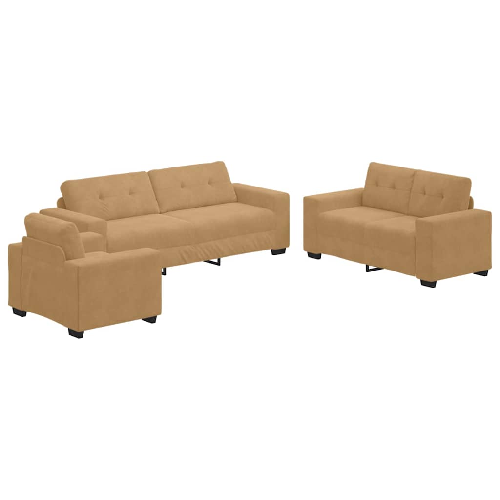 Sofa 3 pcs Brown Velvet