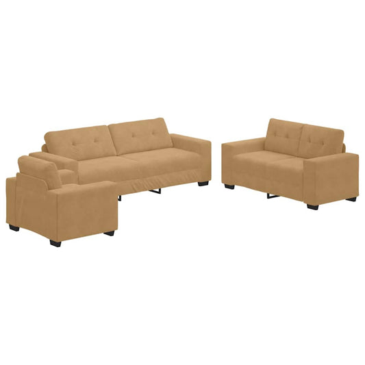 Sofa 3 pcs Brown Velvet