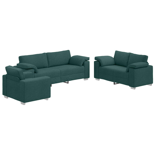 Sofa 3 pcs Dark Green Fabric