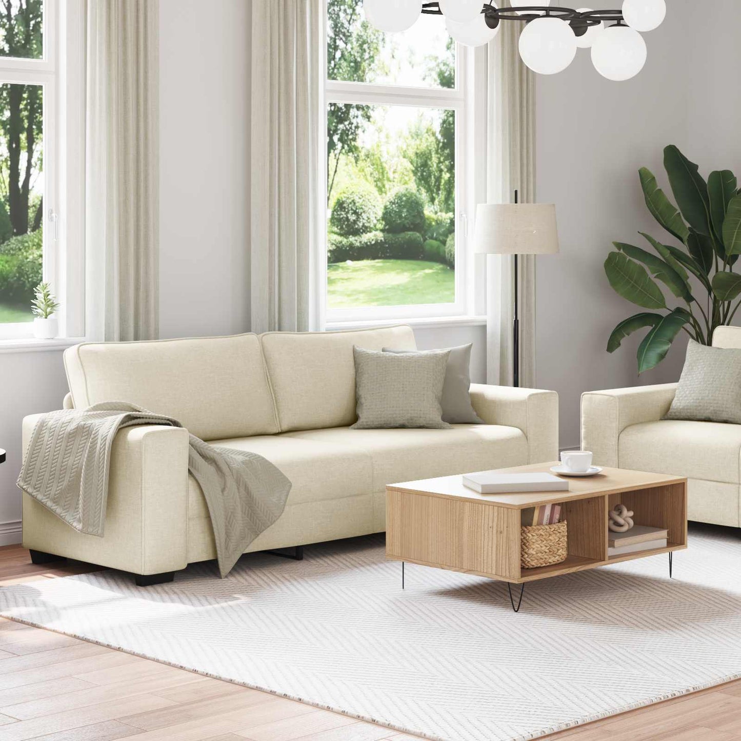 Sofa 2 pcs Beige Linen