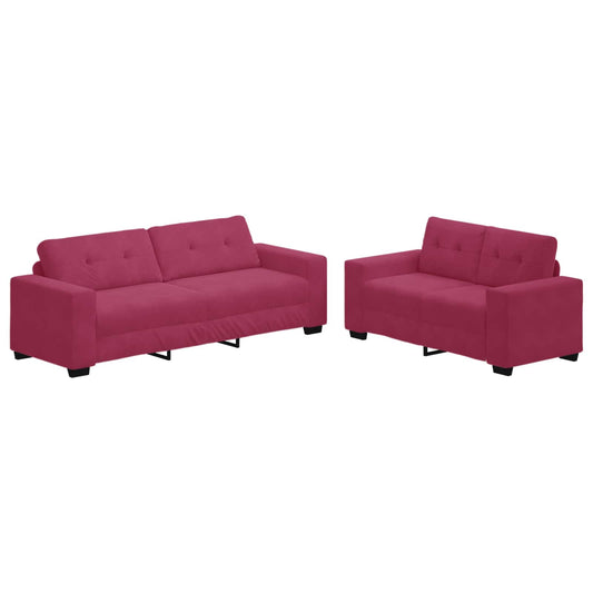 Sofa 2 pcs Wine Red Fabric