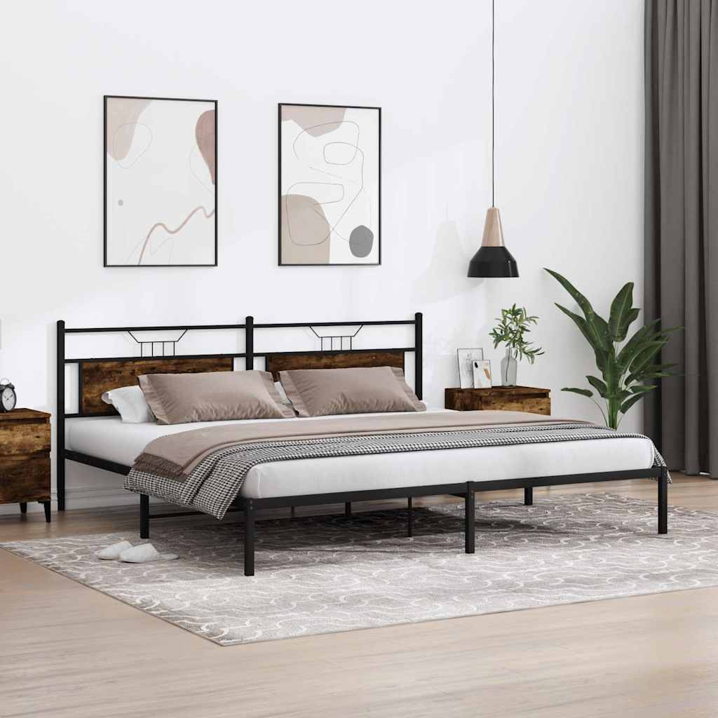 Bed Frame without Mattress Smoked Oak 193x201 cm Engineered Wood