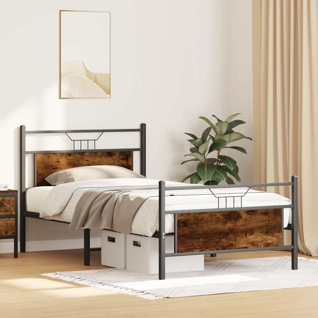 Bed Frame without Mattress Smoked Oak 100x200 cm Engineered Wood
