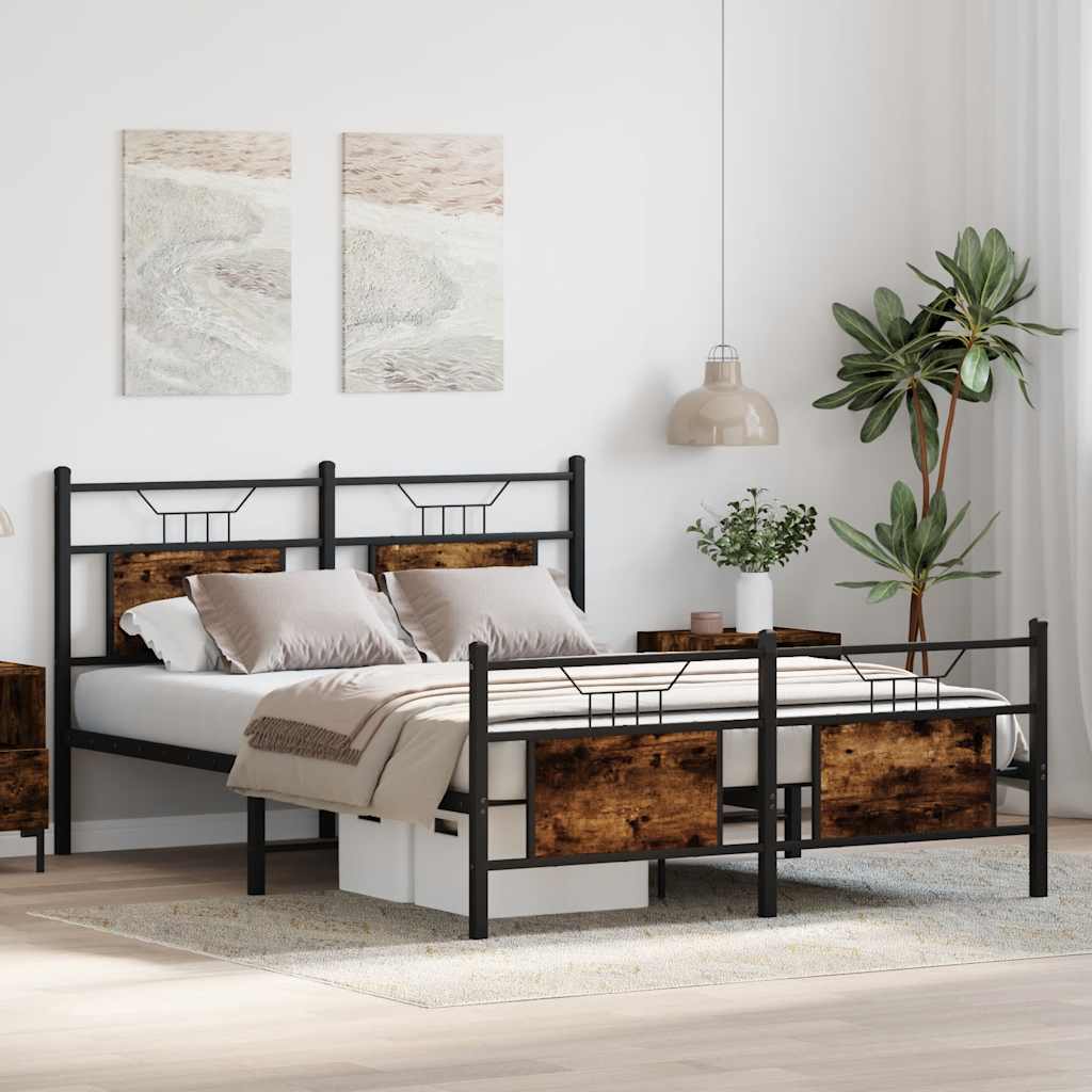 Bed Frame without Mattress Smoked Oak 150x200 cm King Size Engineered Wood