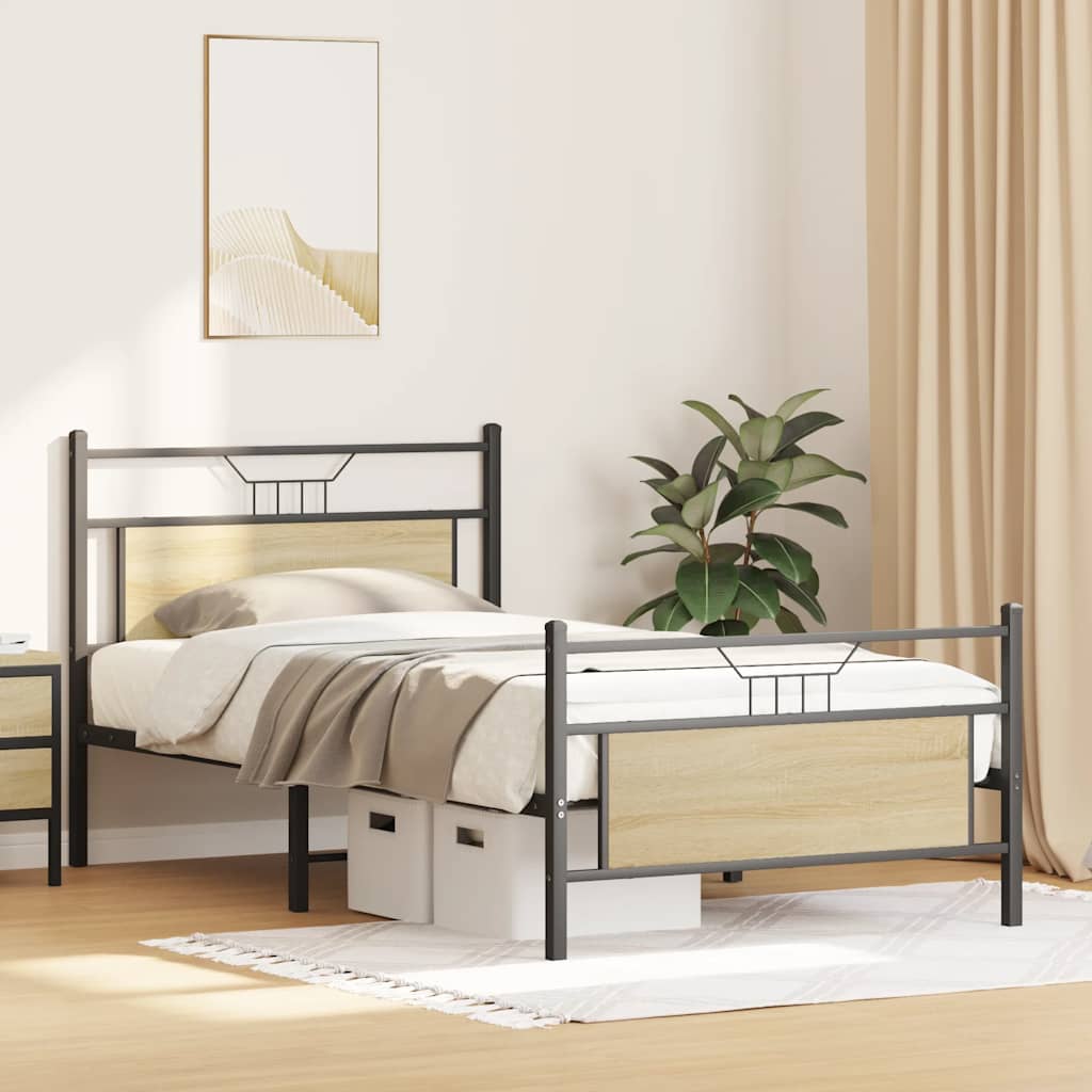 Bed Frame without Mattress Sonoma Oak 100x190 cm Engineered Wood
